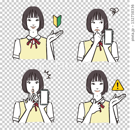 女子学生表情いろいろ　バリエーション4 132738336