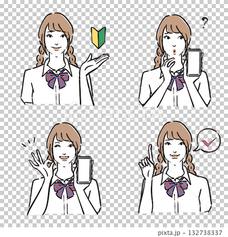 女子学生表情いろいろ バリエーション3 女子学生表情いろいろ バリエーション3 132738337