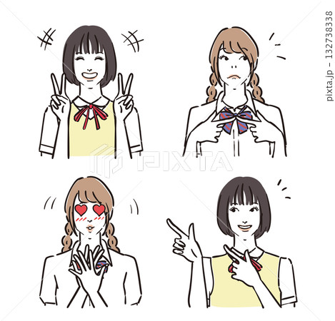 女子学生表情いろいろ　バリエーション2 132738338