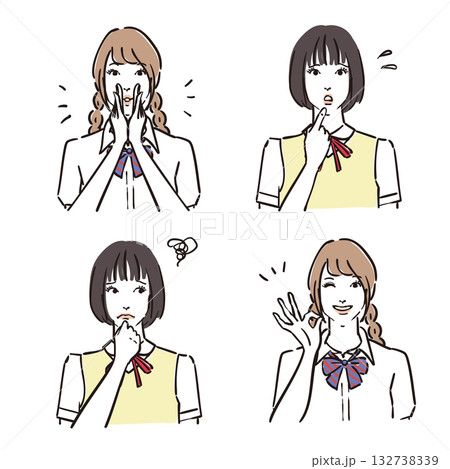 女子学生表情いろいろ バリエーション1 女子学生表情いろいろ バリエーション1 132738339