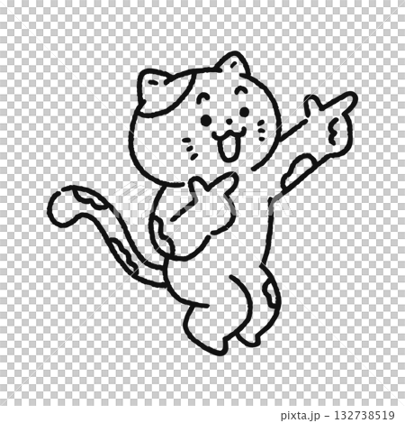 それな!ポーズの明るくかわいい猫 線画 それな!ポーズの明るくかわいい猫 線画 132738519