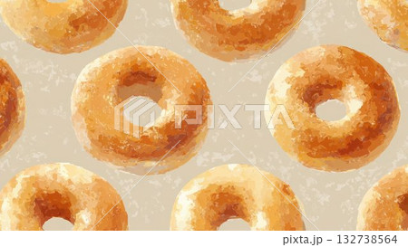 焼きたてドーナツの油絵風イラスト ベージュ背景素材 132738564