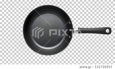 白色背景上的鑄鐵煎鍋俯視圖 132739355