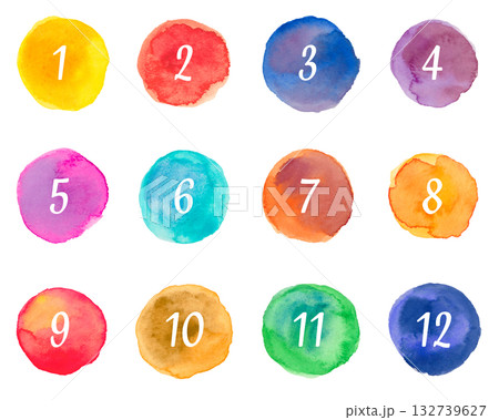 アナログ水彩の数字アイコンセット(12ヶ月) アナログ水彩の数字アイコンセット(12ヶ月) 132739627