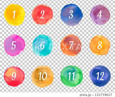 アナログ水彩の数字アイコンセット(12ヶ月) アナログ水彩の数字アイコンセット(12ヶ月) 132739627