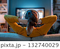 woman watching TV at home 132740029