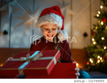 girl with Christmas gift 132740093