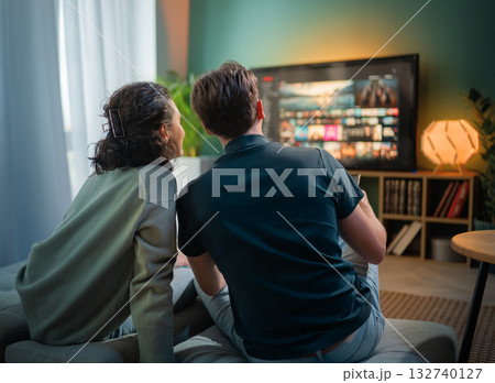 family watching  TV at home 132740127