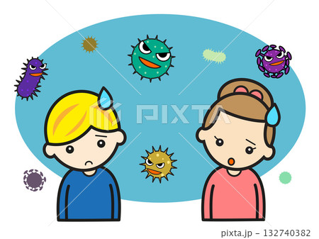 ウィルスに囲まれて困る子供たち 132740382