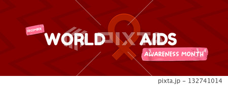 World AIDS awareness month retro banner with red ribbon. World HIV awareness month starts in December. Red ribbon with text isolated on grey background. World AIDS Day December 1st 132741014