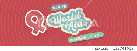 World AIDS awareness month retro banner with red ribbon. World HIV awareness month starts in December. Red ribbon with text isolated on grey background. World AIDS Day December 1st 132741015