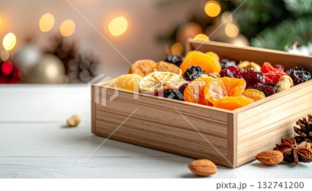 Dried Fruits in Wooden Christmas Box Dried Fruits in Wooden Christmas Box 132741200