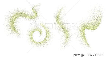 Green powder swirls set on white backgroundのイラスト素材 [132741413] - PIXTA