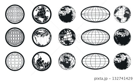 Y2k globe icon set with world maps 132741429