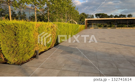 A beautiful and serene landscape infused with elegant, contemporary architectural elements 132741614