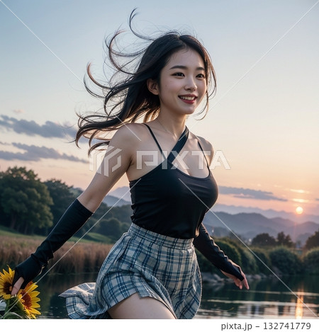 ひまわり畑の黄昏!! ひまわり畑の黄昏!! 132741779