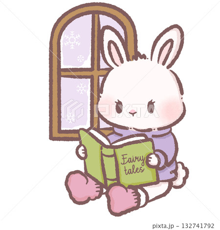 Cute Bunny Reading Fairy Tale Book by Window Kawaii Cozy Winter Rabbit Illustration Adorable Animal Character Art for Book Lovers Kids Decor Stickers and Craft Designs Cute Bunny Reading Fairy Tale Book by Window Kawaii Cozy Winter Rabbit Illustration Adorable Animal Character Art for Book Lovers Kids Decor Stickers and Craft Designs 132741792