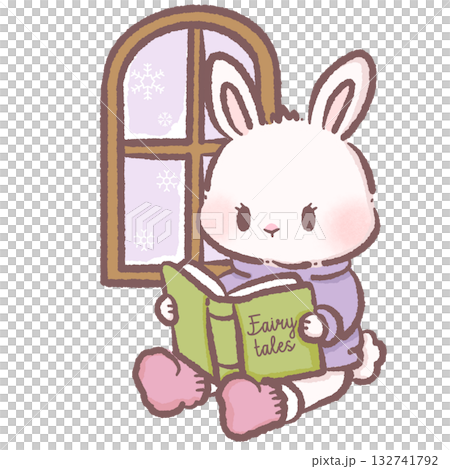 Cute Bunny Reading Fairy Tale Book by Window Kawaii Cozy Winter Rabbit Illustration Adorable Animal Character Art for Book Lovers Kids Decor Stickers and Craft Designs Cute Bunny Reading Fairy Tale Book by Window Kawaii Cozy Winter Rabbit Illustration Adorable Animal Character Art for Book Lovers Kids Decor Stickers and Craft Designs 132741792