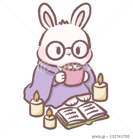 Cute Bunny Reading with Candles and Hot Cocoa Kawaii Cozy Winter Rabbit Illustration Adorable Bookish Character Art for Relaxing Hygge Aesthetic Crafts and Designs Cute Bunny Reading with Candles and Hot Cocoa Kawaii Cozy Winter Rabbit Illustration Adorable Bookish Character Art for Relaxing Hygge Aesthetic Crafts and Designs 132741795