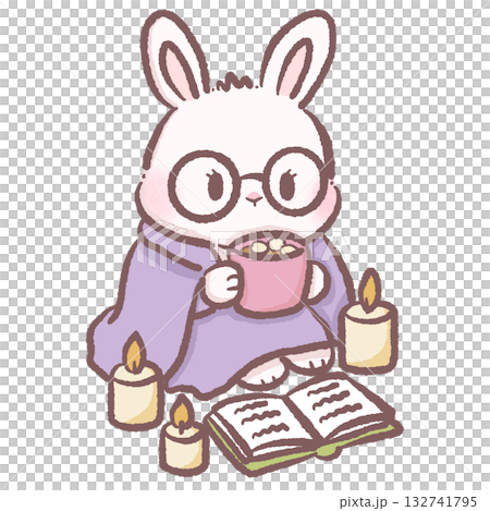 Cute Bunny Reading with Candles and Hot Cocoa Kawaii Cozy Winter Rabbit Illustration Adorable Bookish Character Art for Relaxing Hygge Aesthetic Crafts and Designs Cute Bunny Reading with Candles and Hot Cocoa Kawaii Cozy Winter Rabbit Illustration Adorable Bookish Character Art for Relaxing Hygge Aesthetic Crafts and Designs 132741795