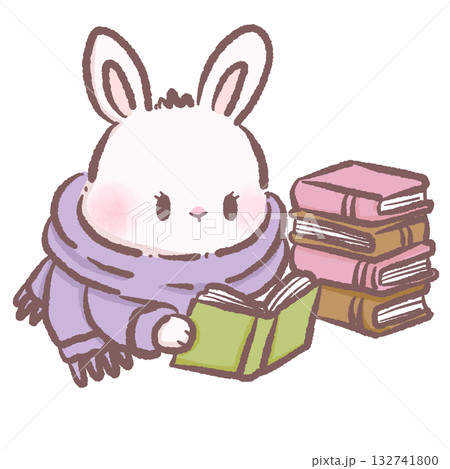 Adorable Bunny Reading with Stack of Books Kawaii Cozy Winter Rabbit Illustration Book Lover Character Art for Stationery Kids Decor Stickers and Scrapbook Designs Adorable Bunny Reading with Stack of Books Kawaii Cozy Winter Rabbit Illustration Book Lover Character Art for Stationery Kids Decor Stickers and Scrapbook Designs 132741800