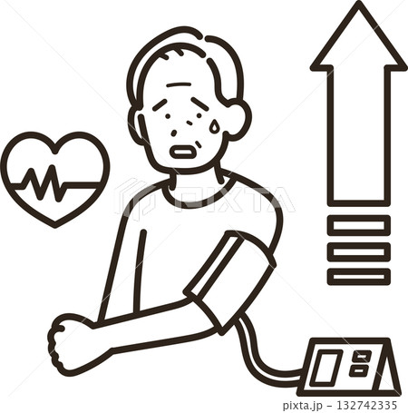 高血圧のシニア世代の男性のイラスト　線画のみ 132742335