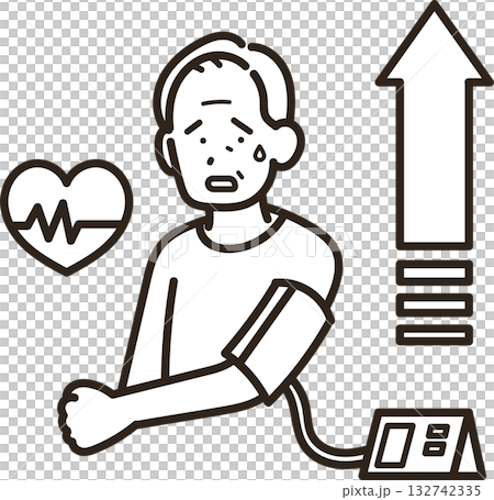 高血圧のシニア世代の男性のイラスト　線画のみ 132742335
