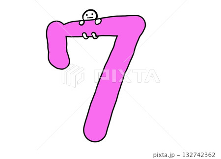 数字の7にしがみつくゆるキャラのイラスト 132742362