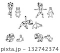 シンプルでかわいい手描きのヨガイラストセット 132742374