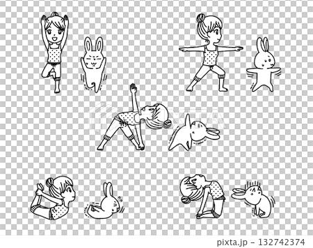 シンプルでかわいい手描きのヨガイラストセット シンプルでかわいい手描きのヨガイラストセット 132742374
