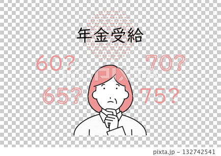 年金の受給年齢を考えるシニア女性のイラスト 132742541