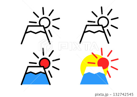 様々な配色が施された初日の出をイメージしたアイコンセット 132742545