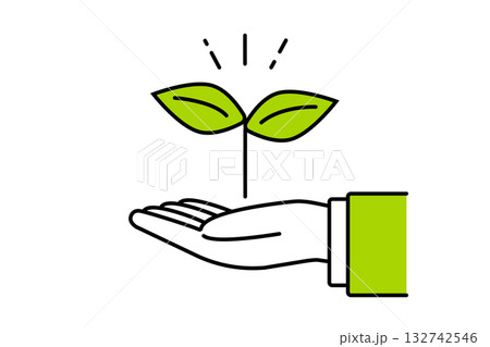新芽とビジネスマンの手のイラスト―環境問題に取り組む企業イメージ 132742546