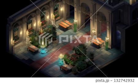 柔らかな灯りが照らす落ち着いた雰囲気の廊下 132742932