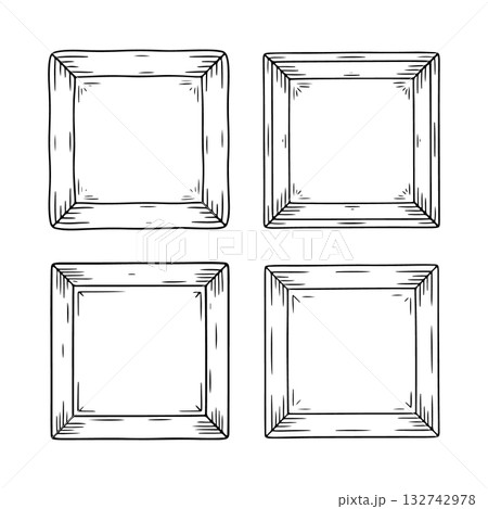 Drawing of four empty picture frames with a rustic style for artistic projects or design purposes Drawing of four empty picture frames with a rustic style for artistic projects or design purposes 132742978