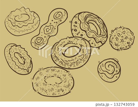 An assortment of delicious donuts with unique toppings and shapes. The image captures the essence of a sweet treat An assortment of delicious donuts with unique toppings and shapes. The image captures the essence of a sweet treat 132743059