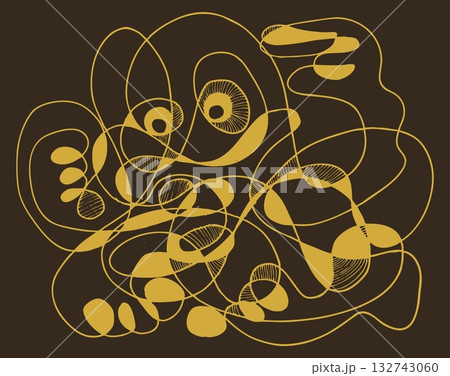 Abstract yellow lines illustration against a brown background, a creative and expressive artwork 132743060