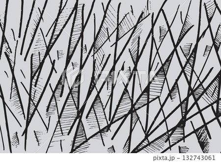 Abstract black lines and geometric shapes creating a modern and artistic design on a light background. 132743061