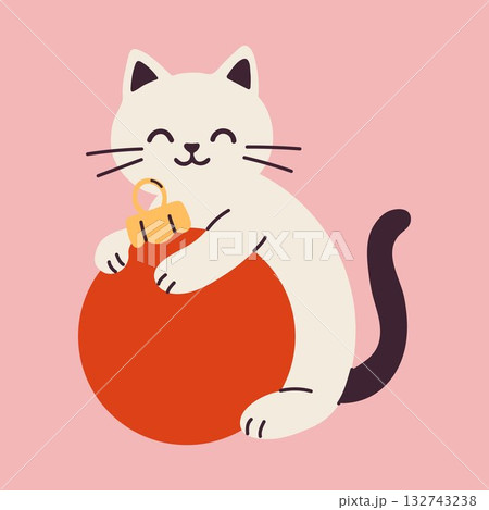 Festive Cat Holding Christmas Decoration 132743238
