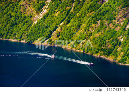 Cruise ship on norwegian fjord Cruise ship on norwegian fjord 132743546