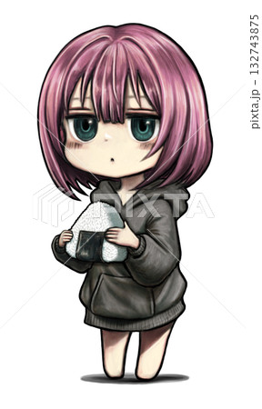 パーカー女子　ちびキャラ　おにぎり　イラスト　素材 132743875