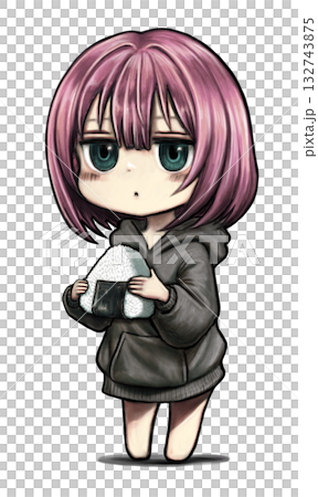 パーカー女子　ちびキャラ　おにぎり　イラスト　素材 132743875
