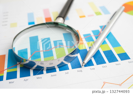 Magnifying glass on charts graphs paper. Financial development, Banking Account, Statistic, Investment Analytic research data economy. 132744093