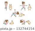 ポップでかわいい手描きのヨガイラストセット 132744154
