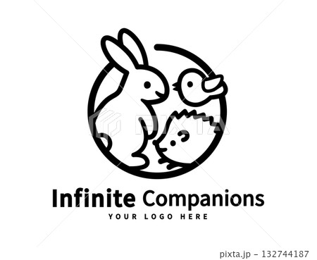 シンプルなうさぎとハリネズミと鳥のロゴ 132744187