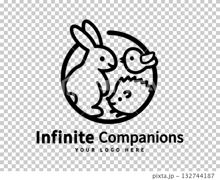 シンプルなうさぎとハリネズミと鳥のロゴ 132744187