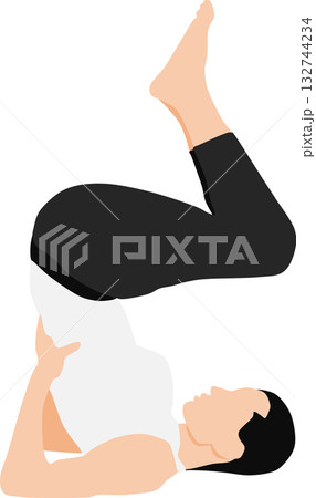ダイエットする女性のイラスト(ストレッチ) 132744234