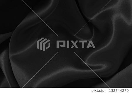 Black fabric cloth texture for background and design art work, beautiful crumpled pattern of silk or linen. 132744279
