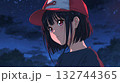 赤い帽子を被った少女が夜空を見上げる瞳の美しいアニメイラスト 132744365
