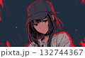 赤い縁取りが印象的なキャップを被った女性の漫画風イラスト 132744367